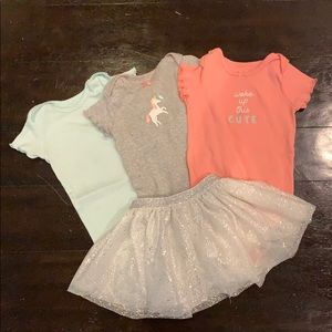 3 sweet onesies and skirt